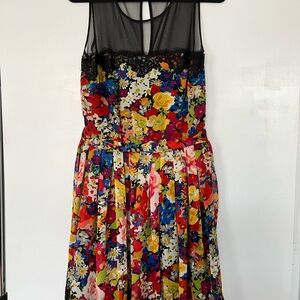 Betsey Johnson Red and Yellow Midi Sundress Sleeveless Crew Neck